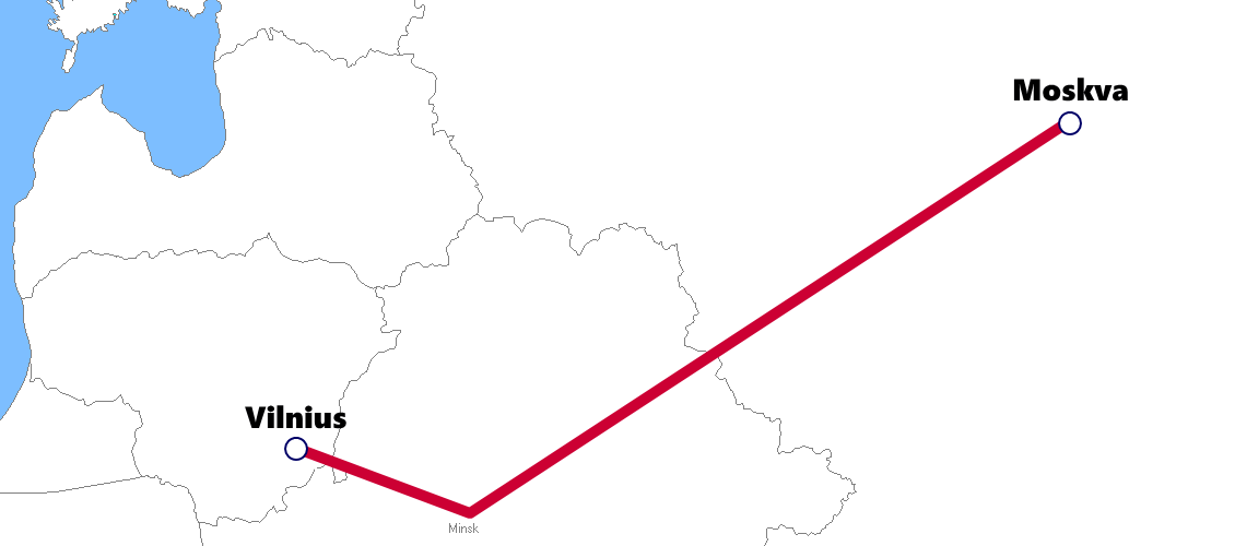 リトアニアの夜行列車路線図