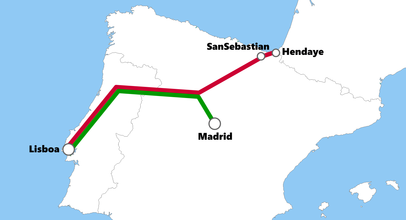 ポルトガルの夜行列車路線図