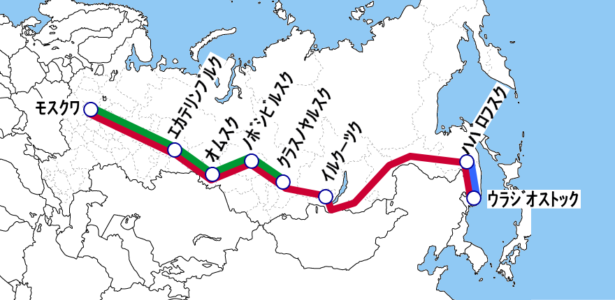 シベリア鉄道の路線図