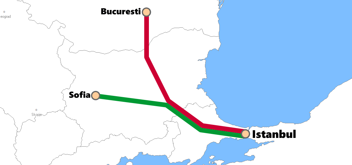 イスタンブール発着夜行列車路線図